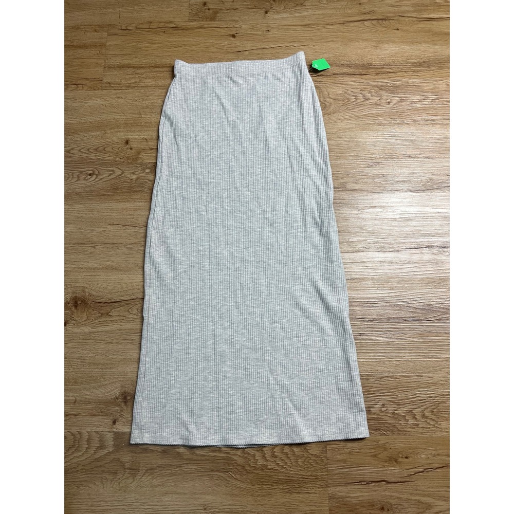 Reformation Grey Ribbed Knit Maxi Skirt Tencel Blend XS Heather Grey Stretch